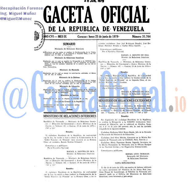 Gaceta Oficial 31764 del 25 Junio 1979