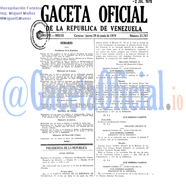 Gaceta Oficial 31767 del 28 Junio 1979