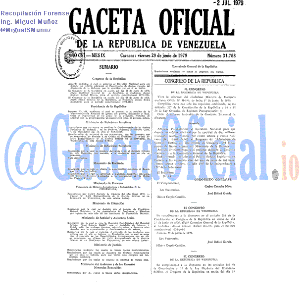 Gaceta Oficial 31768 del 29 Junio 1979