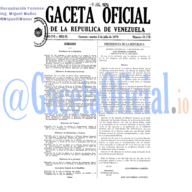 Gaceta Oficial 31770 del 3 Julio 1979