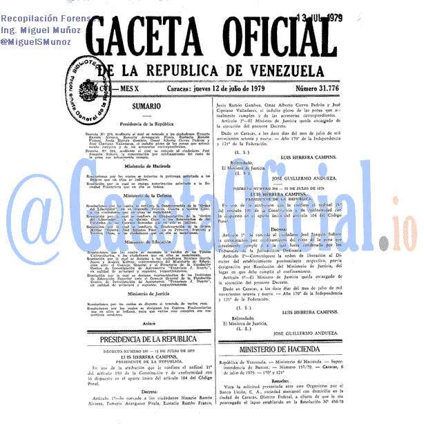 Gaceta Oficial 31776 del 12 Julio 1979