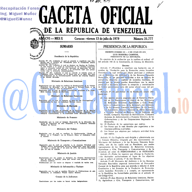 Gaceta Oficial 31777 del 13 Julio 1979