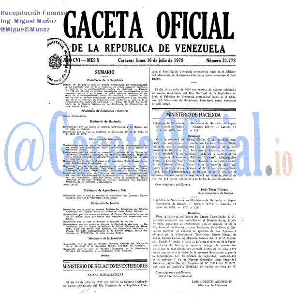 Gaceta Oficial 31778 del 16 Julio 1979