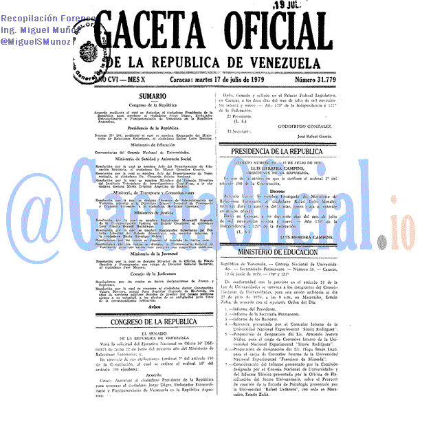 Gaceta Oficial 31779 del 17 Julio 1979