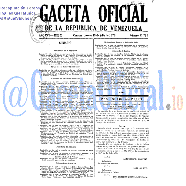 Gaceta Oficial 31781 del 19 Julio 1979