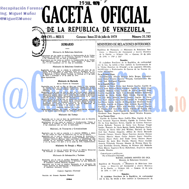 Gaceta Oficial 31783 del 23 Julio 1979