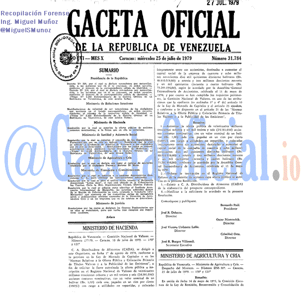 Gaceta Oficial 31784 del 25 Julio 1979