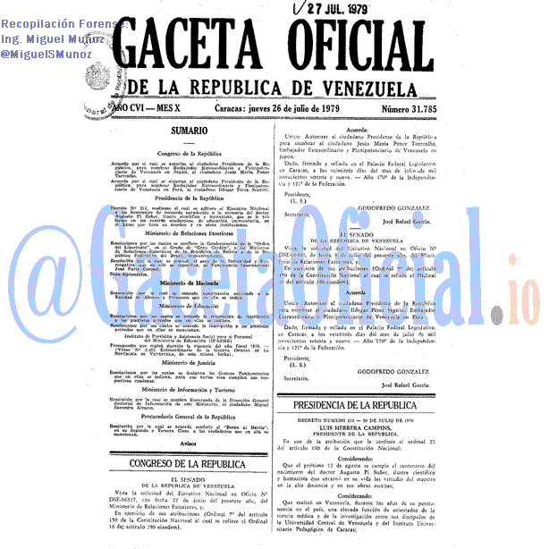 Gaceta Oficial 31785 del 26 Julio 1979