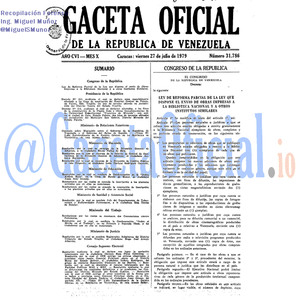 Gaceta Oficial 31786 del 27 Julio 1979