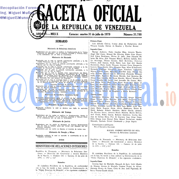 Gaceta Oficial 31788 del 31 Julio 1979