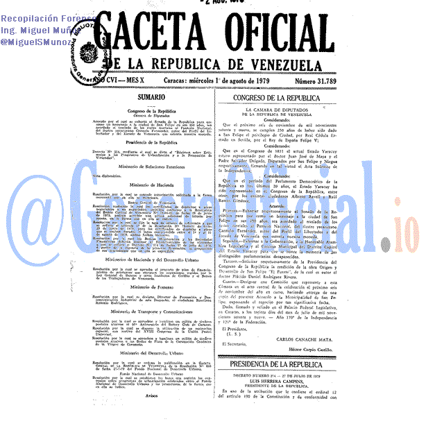 Gaceta Oficial 31789 del 1 Agosto 1979