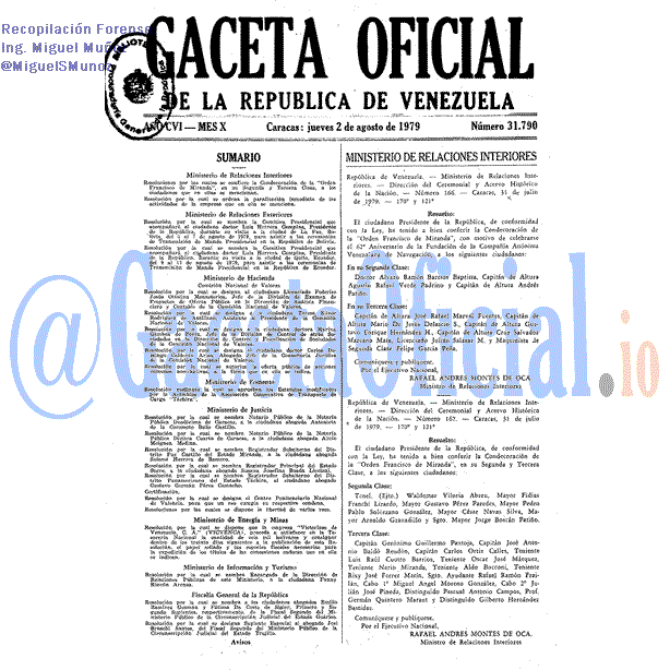 Gaceta Oficial 31790 del 2 Agosto 1979