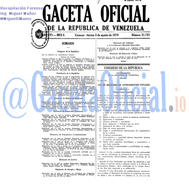 Gaceta Oficial 31791 del 3 Agosto 1979