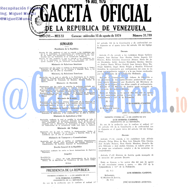 Gaceta Oficial 31799 del 15 Agosto 1979