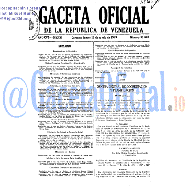Gaceta Oficial 31800 del 16 Agosto 1979