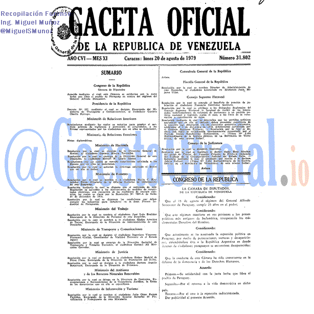 Gaceta Oficial 31802 del 20 Agosto 1979