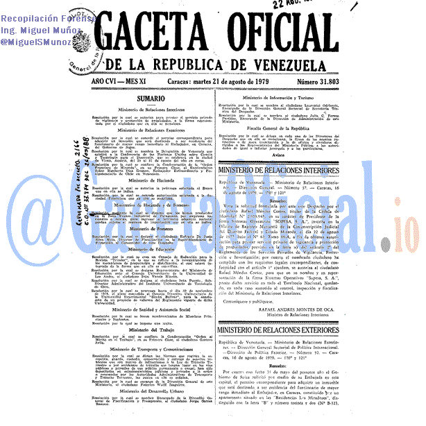 Gaceta Oficial 31803 del 21 Agosto 1979