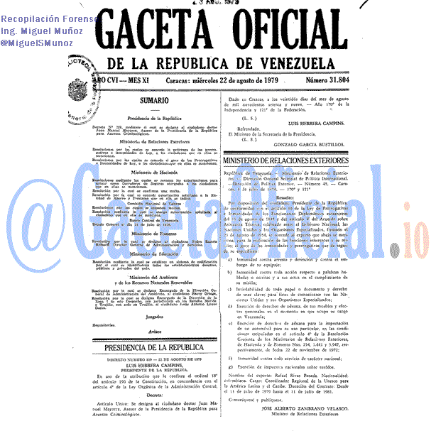 Gaceta Oficial 31804 del 22 Agosto 1979