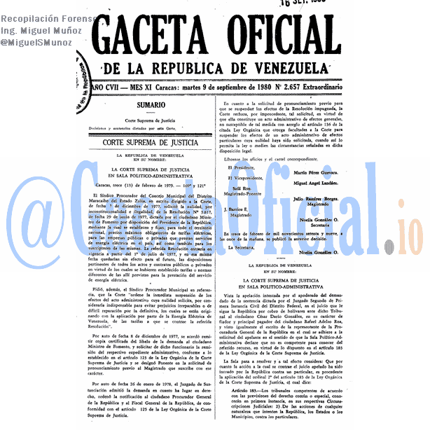Gaceta Oficial 2657 del 9 Septiembre 1980
