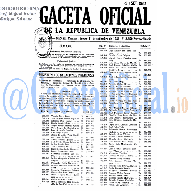 Gaceta Oficial 2659 del 11 Septiembre 1980