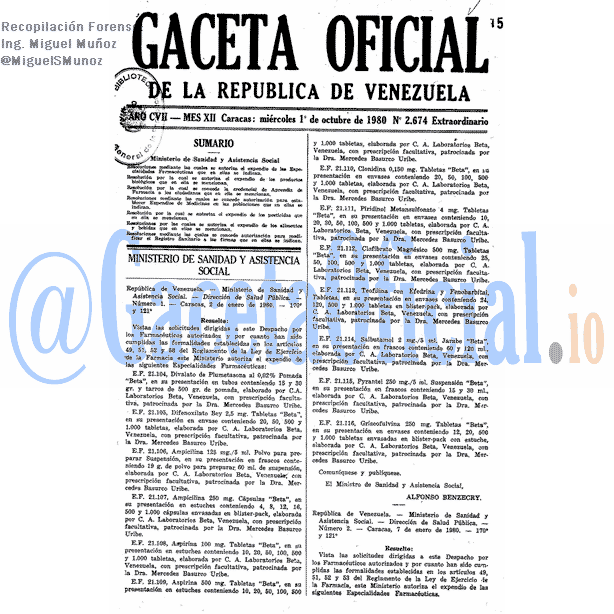 Gaceta Oficial 2674 del 1 Octubre 1980