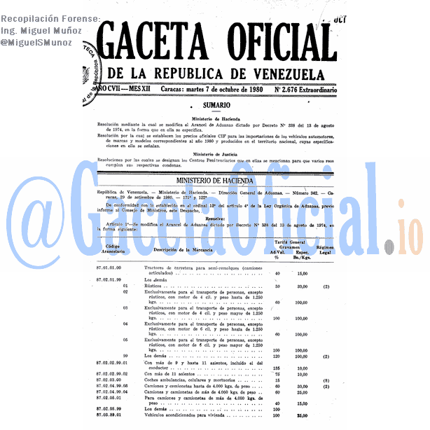 Gaceta Oficial 2676 del 7 Octubre 1980