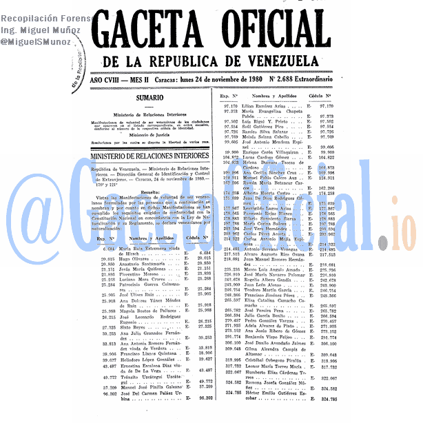 Gaceta Oficial 2688 del 24 Noviembre 1980