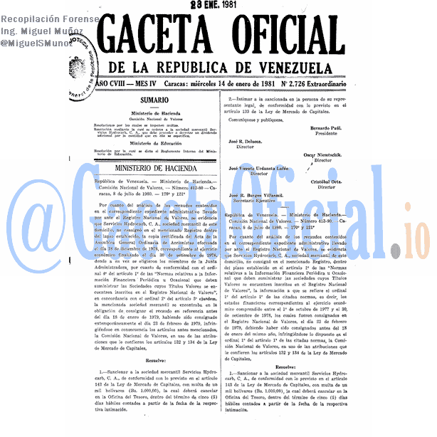 Gaceta Oficial 2726 del 14 Enero 1981