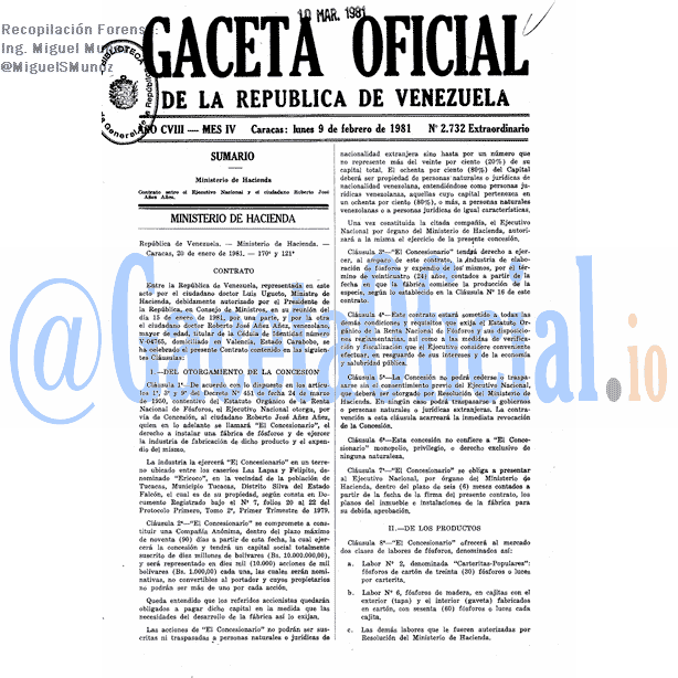 Gaceta Oficial 2732 del 9 Febrero 1981