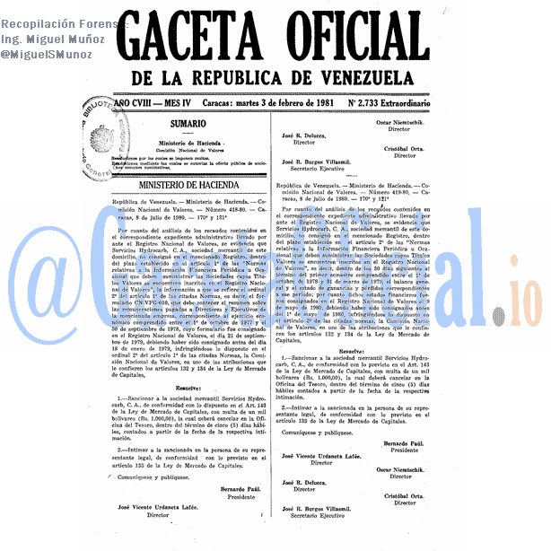 Gaceta Oficial 2733 del 3 Febrero 1981