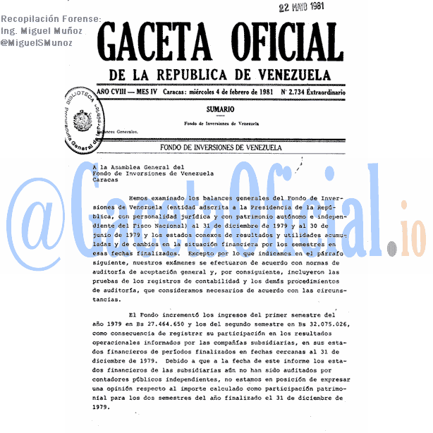 Gaceta Oficial 2734 del 4 Febrero 1981