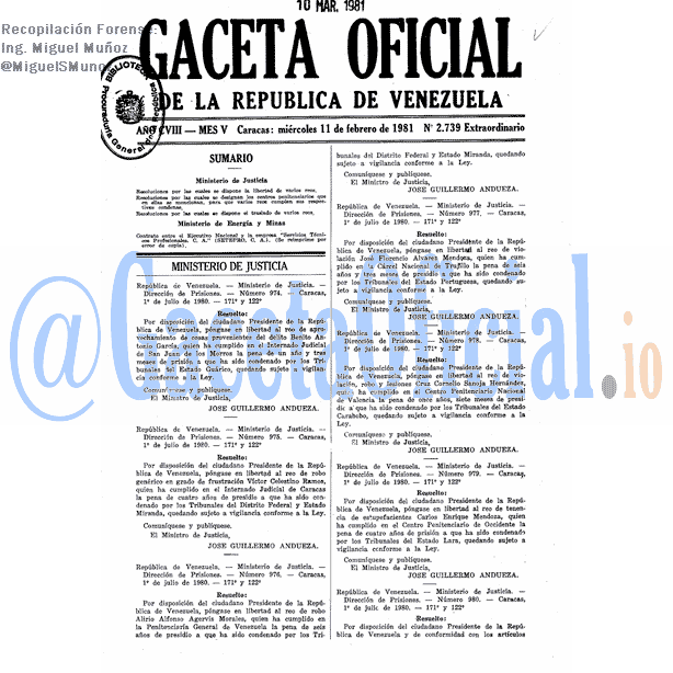 Gaceta Oficial 2739 del 11 Febrero 1981