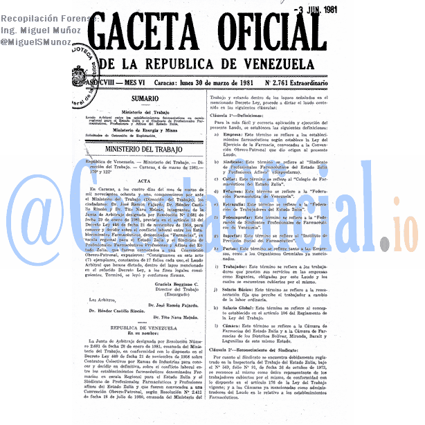 Gaceta Oficial 2761 del 30 Marzo 1981