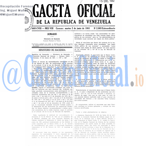 Gaceta Oficial 2803 del 2 Junio 1981