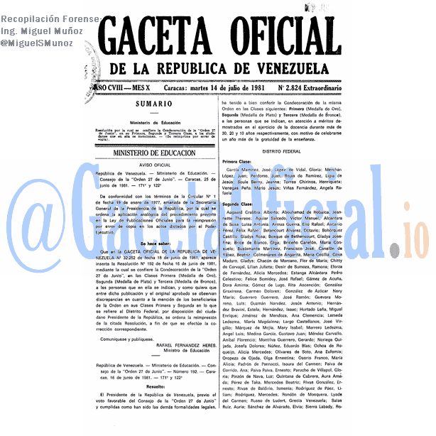 Gaceta Oficial 2824 del 14 Julio 1981