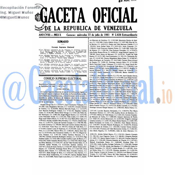 Gaceta Oficial 2826 del 22 Julio 1981