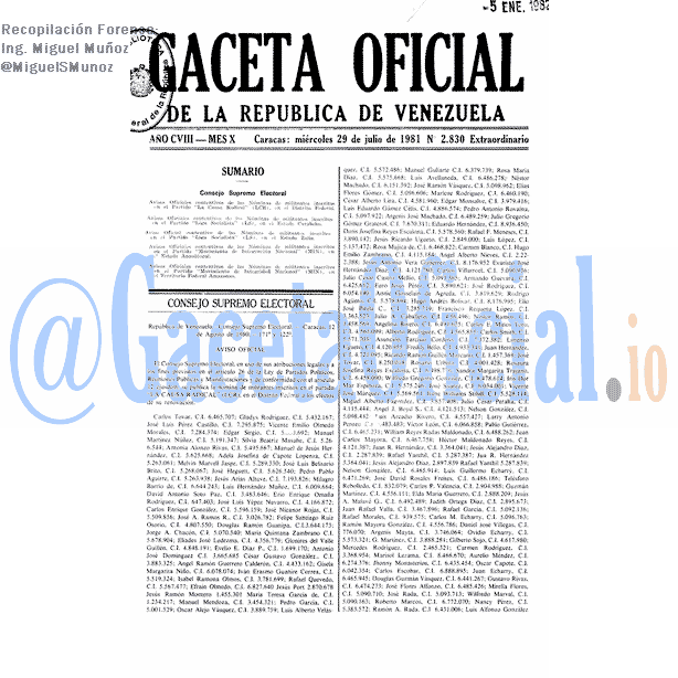 Gaceta Oficial 2830 del 29 Julio 1981