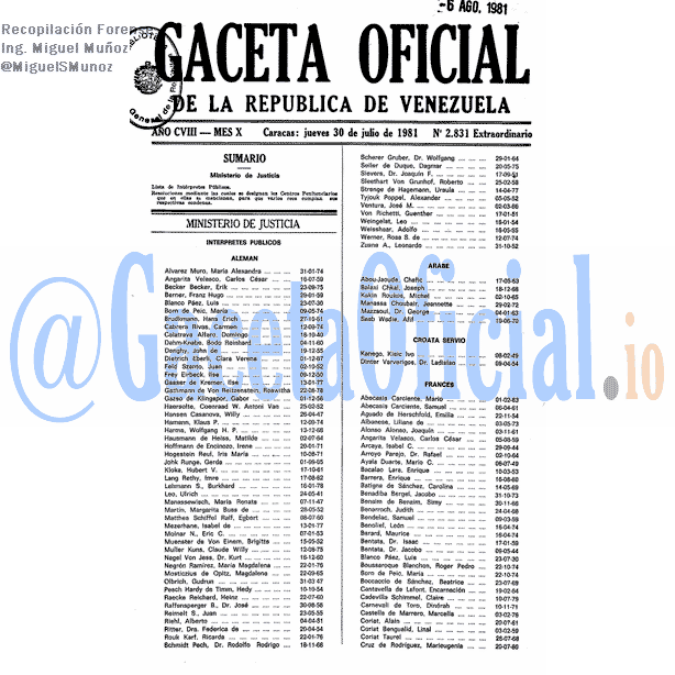 Gaceta Oficial 2831 del 30 Julio 1981