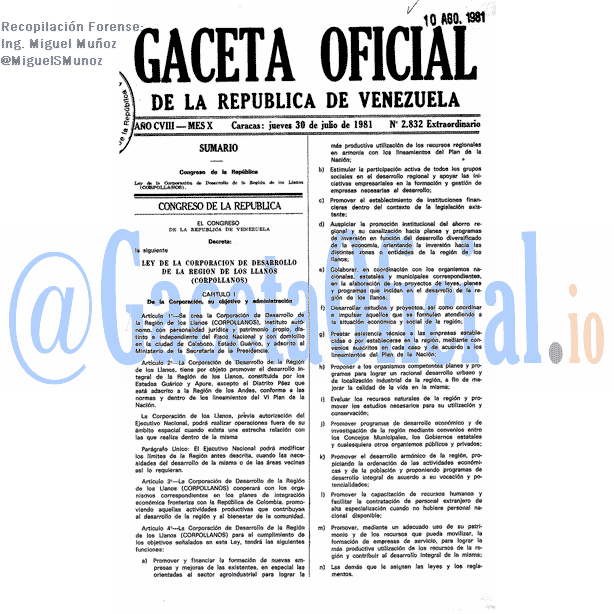 Gaceta Oficial 2832 del 30 Julio 1981