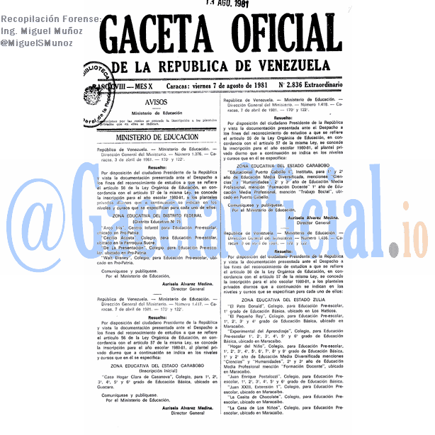 Gaceta Oficial 2836 del 7 Agosto 1981