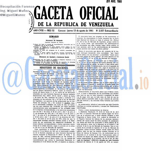 Gaceta Oficial 2837 del 13 Agosto 1981