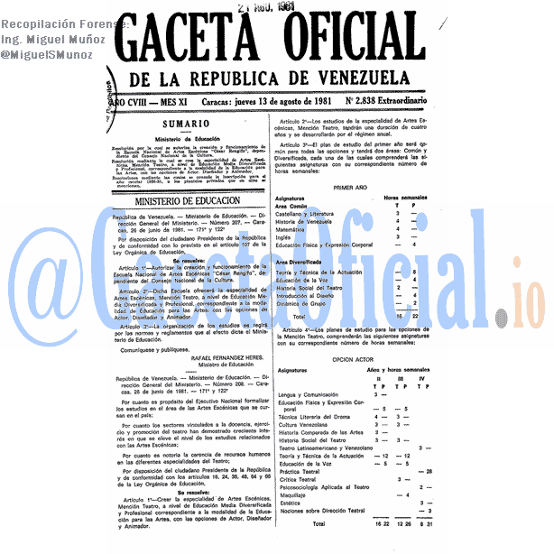 Gaceta Oficial 2838 del 13 Agosto 1981