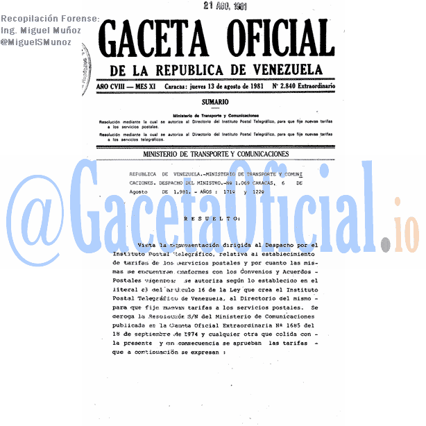 Gaceta Oficial 2840 del 13 Agosto 1981