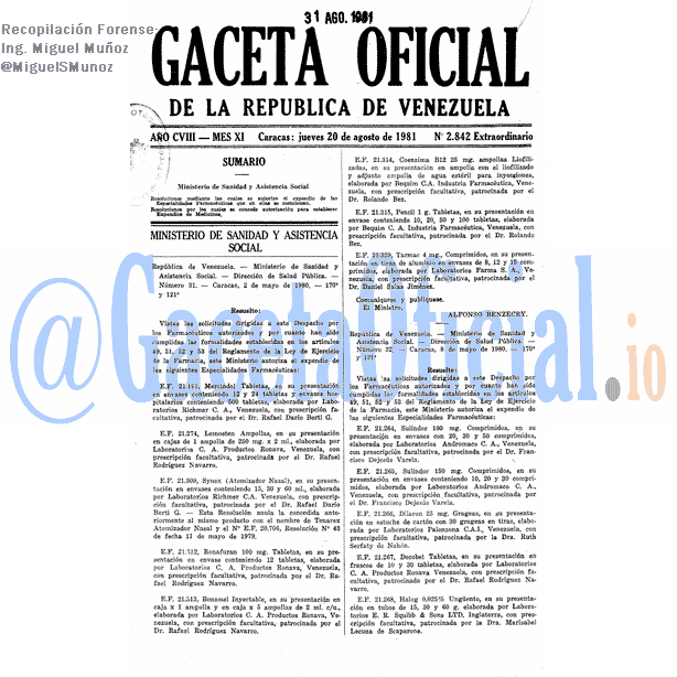 Gaceta Oficial 2842 del 20 Agosto 1981