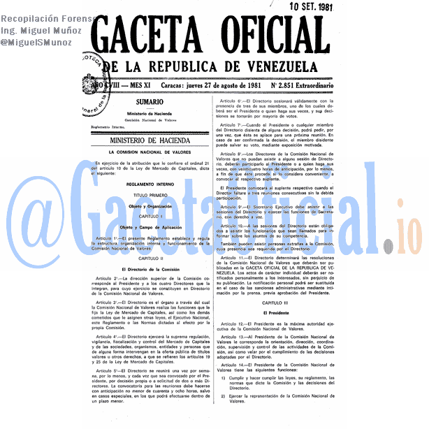 Gaceta Oficial 2851 del 27 Agosto 1981