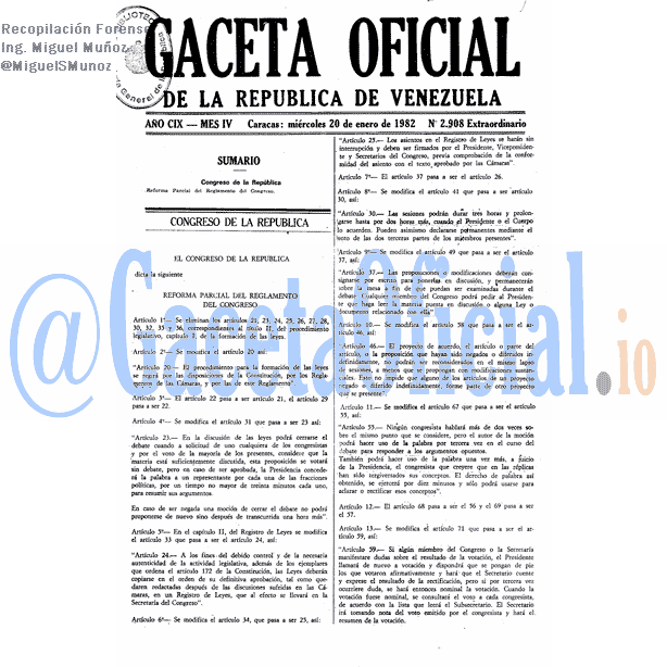 Gaceta Oficial 2908 del 20 Enero 1982