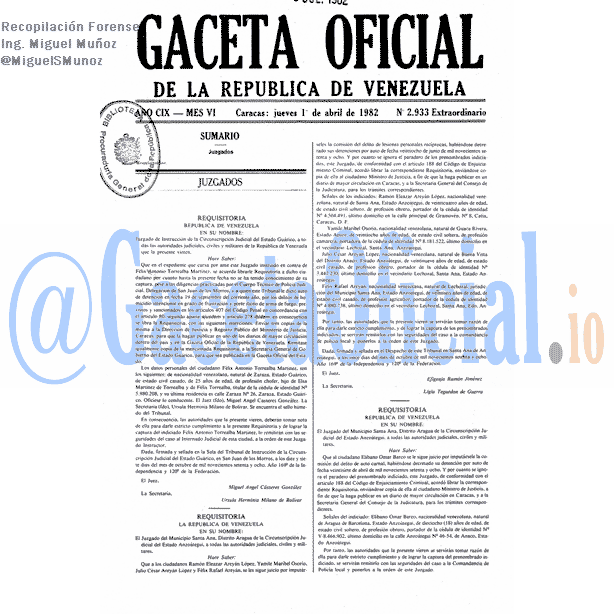 Gaceta Oficial 2933 del 1 Abril 1982