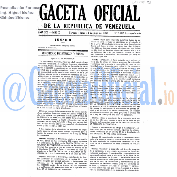 Gaceta Oficial 2982 del 12 Julio 1982