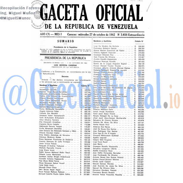Gaceta Oficial 3038 del 27 Octubre 1982
