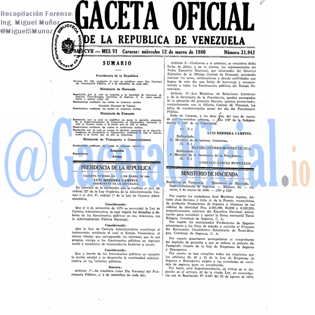 Gaceta Oficial 31942 del 12 Marzo 1980